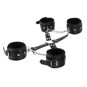 Male Power Leather All 4''s Fuzzy Cuff Set Black — Power Play Studio