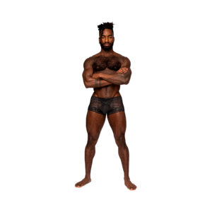 Male Power Sassy Lace Mini Short Sheer Pouch Black — Power Play Studio
