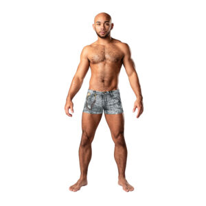 Male Power Dirty Denim Pouch Short Denim Print — Power Play Studio