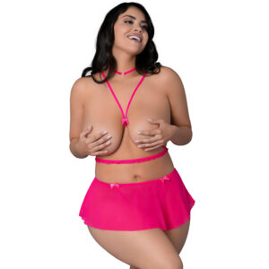 Magic Silk Pink Kink Harness Top, Open Crotch Skirt Panty & Choker — Power Play Studio