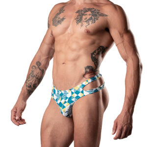 Male Power Cut It Out! Cutout Thong Blue/White - view 2