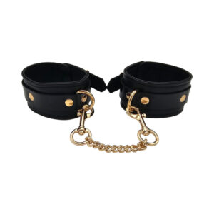Rouge Leather Plain Ankle Cuffs Black with Gold Accessories — Power Play Studio