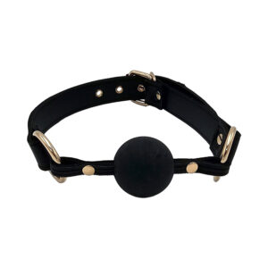 Rouge Leather Ball Gag Black with Gold Accessories — Power Play Studio