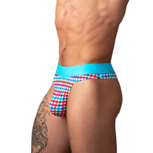 Male Power So Cumfy Gingham Thong Turquoise - view 2
