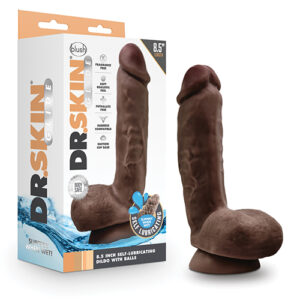 Blush Dr. Skin Glide 8.5" Self Lubricating Dildo w/Balls - Chocolate — Suction Cup Dildos — Power Play Studio