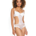Coquette Stretch Mesh Ruffled Crotchless Teddy White — Power Play Studio