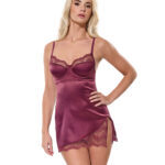 Scallop Lace Trimmed Stretch Satin Chemise w/Underwire Cups - Mauve Plum SM — Power Play Studio