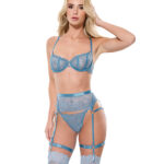 Floral Lace with Gold Hardware Underwire Bra w/Garter & Thong 3 pc Set – Blue MD — Bra & Panty Sets at Power Play Studio