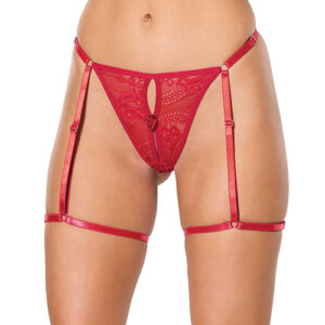 Coquette Lace Thong w/Garters and Bow Detail - Red