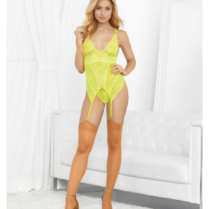 Escante Neons Bustier w/Nude Hose & G-String Neon Lime