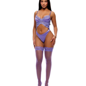 Forplay See It Through Guipure Teddy Set w/Stockings - Purple