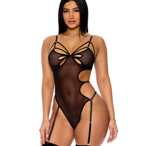 Forplay Feeling Butterflies Mesh Teddy w/Garters - Black
