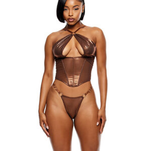 Forplay Liquid Metal Metallic Mesh Bustier w/G-String 2 pc Set - Metallic Copper