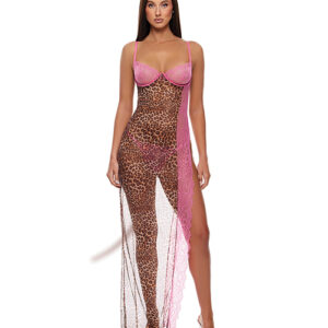 Forplay Animal Instincts Mesh Nightgown & Panty - Pink Leopard
