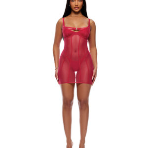 Forplay Layers To This Sheer Mesh and Knit Chemise w/Thong 2 pc Set - Pink