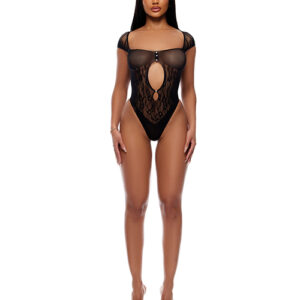 Forplay Cross Your Mind Seamless Teddy w/Rhinestone Accents - Black