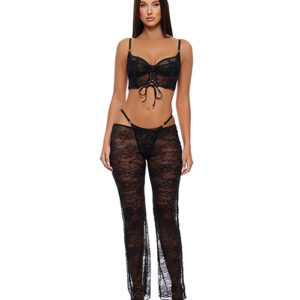 Forplay Layer of Seduction Lace Bra, Thong, & Pants 3 pc Set - Black