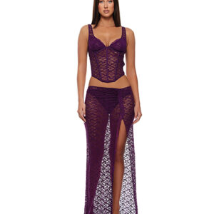 Forplay Feel Me Lace Bustier, Panty, & Skirt 3 pc set - Purple
