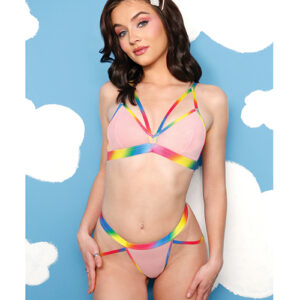 Vibes by Fantasy Lingerie Vibes Make it Rain Caged Bralette & Panty w/Booty Rainbow