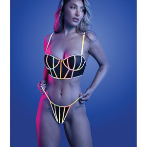 Glow by Fantasy Lingerie Solar Flare Flash Reflective Binding Underwire Bra & Thong - Black — Power Play Studio