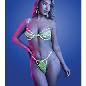 Glow by Fantasy Lingerie Mind Control UV Reactive Lace and Mesh Underwire Bra & Thong - Neon Green — Power Play Studio