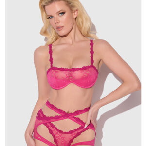 Yvone Lace Bra w/Removable Straps, Garter & Tanga Panty 3 pc Set – Pink SM — Bra & Panty Sets at Power Play Studio