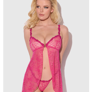 House of Desire Yvone Lace Babydoll w/Front Closure & G-String 2 pc Set - Pink — Power Play Studio