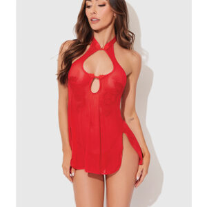 House of Desire Dragon Mesh & Applique Chemise w/G-String 2 pc Set - Red — Power Play Studio