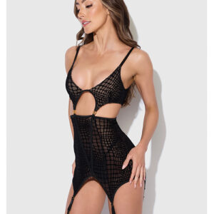 House of Desire Snake Velvet-Burnout Mesh Chemise & G-String Set - Black — Power Play Studio