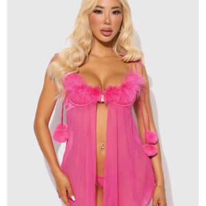 Marilyn Marabou & Mesh Babydoll & G-String Set – Pink 1X/2X — Babydolls at Power Play Studio