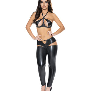 Liquid Onyx Halter Bra & Cutout Pants Black S/M — Exposed at Power Play Studio