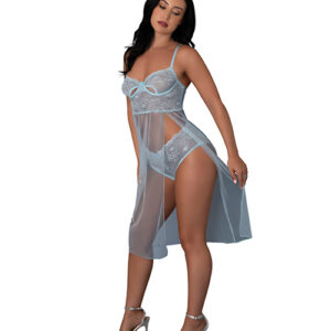 Blue Sky Long Chemise & Boy Short Panty – Light Blue S/M — Exposed at Power Play Studio