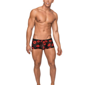 Male Power Kiss Me Stretch Mesh Mini Short Blk/Rd — Power Play Studio