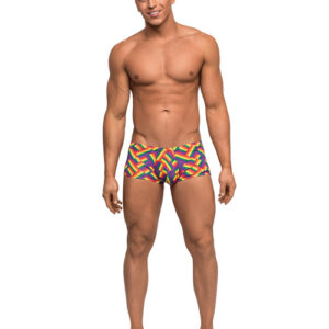 Male Power Pride Fest Contoured Pouch Mini Short Rainbow — Power Play Studio