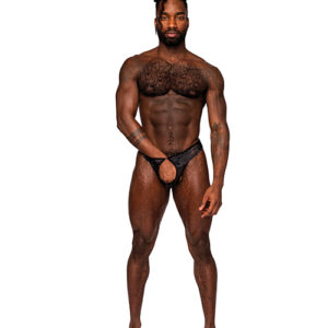 Male Power Sassy Lace Open Ring Thong Black