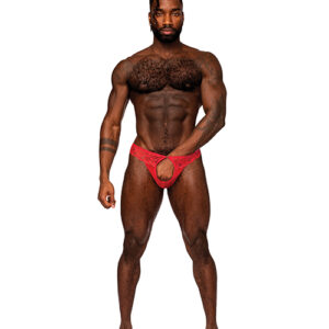 Male Power Sassy Lace Open Ring Thong Red