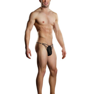 Male Power G-String w/Straps & Rings Black