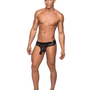 Male Power Hoser Stretch Mesh Thong Black