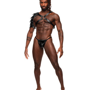 Male Power Aquarius PU Leather Chest Harness w/Half Sleeve Black — Power Play Studio