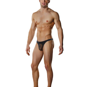 Male Power Sheer Nylon Lycra Pouch Thong Black