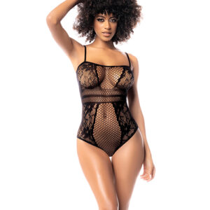 Floral Fishnet Bodysuit Black
