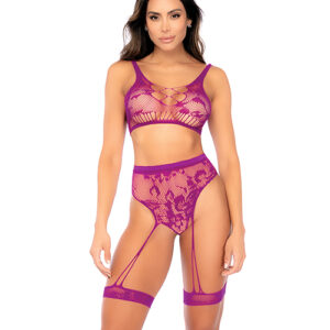 Floral Fishnet 2 pc Set – Pink Orchid