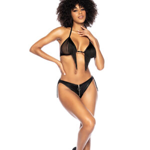 Fringe Halter Top & Open Back Bottom w/Front Zipper Black