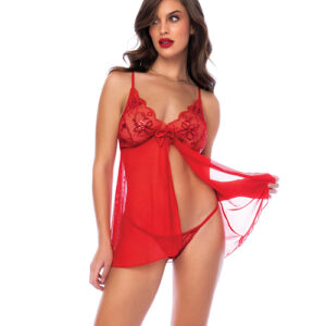Sequin Embellished Babydoll w/G-String – Red
