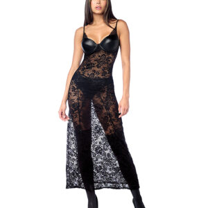 Lace Underwire Long Gown w/Panty & Garter Belt 2 pc Set (Stockings not Included) – Black S/M — Bra & Panty Sets at Power Play Studio