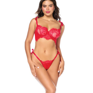 Laced in Confidence Bralette & G-String w/Tie Straps – Red
