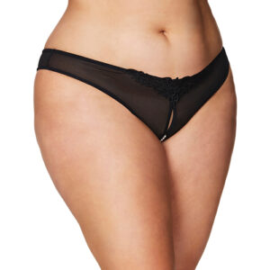 RSVP by Oh la la Cheri Crotchless Thong w/Pearls Black