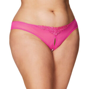 RSVP by Oh la la Cheri Crotchless Thong w/Pearls Hot Pink