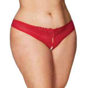 RSVP by Oh la la Cheri Crotchless Thong w/Pearls Red