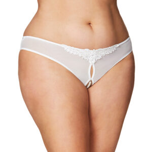 RSVP by Oh la la Cheri Crotchless Thong w/Pearls White